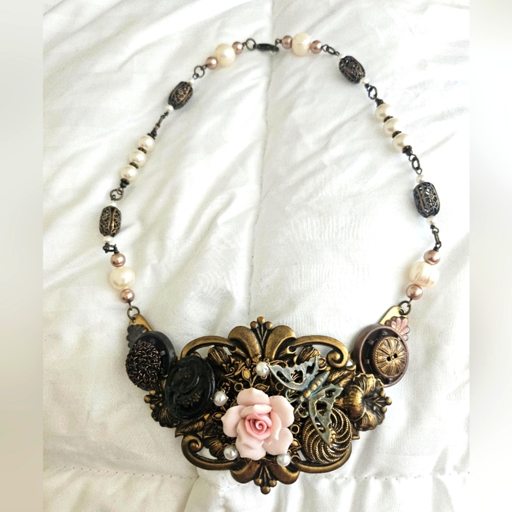 Handmade Vintage Steampunk Bronze Statement Necklace